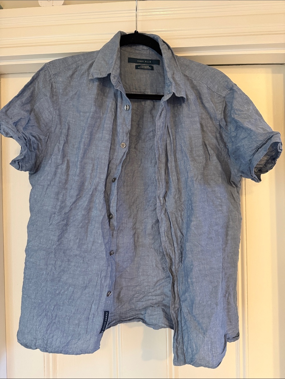 Perry Ellis Light Blue Short-Sleeve Linen Button-Down Shirt